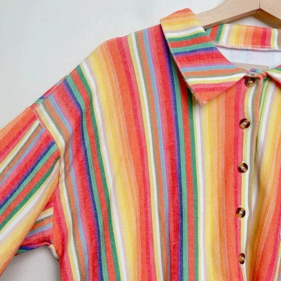 Chaser Womens Size Xsmall Rainbow Multistripe Cropped Terry Button Shirt - Picture 3 of 10